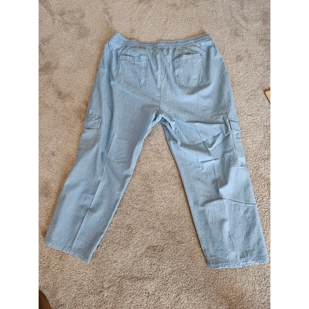 J.Crew Cargo Pants Women 18 Light Blue Chambray Wide Leg Minimalist Capsule Boho
